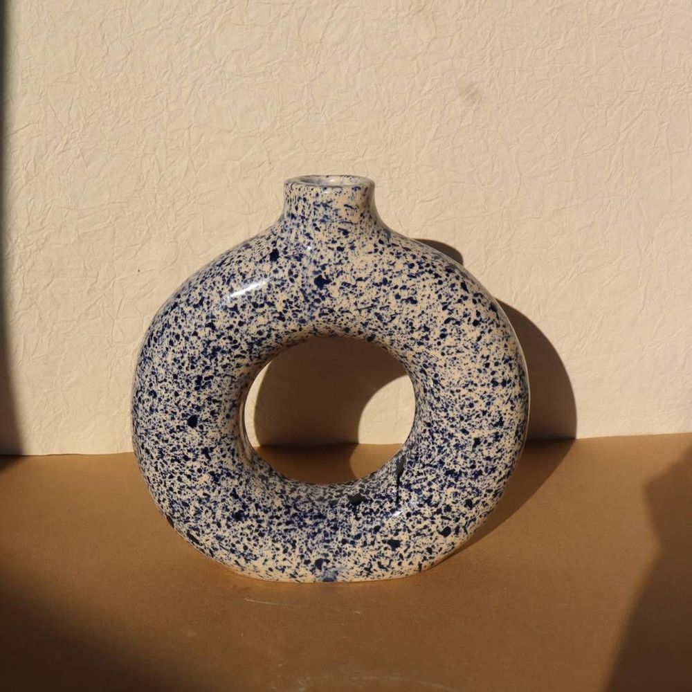 Vases - Handmade Speckled Circular Vase - White and Blue - MAISON MARMOL