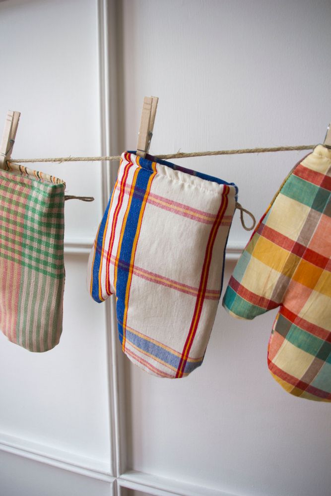 Linge d'office - Gant de cuisine, tissu vintage - ENSEMBLE