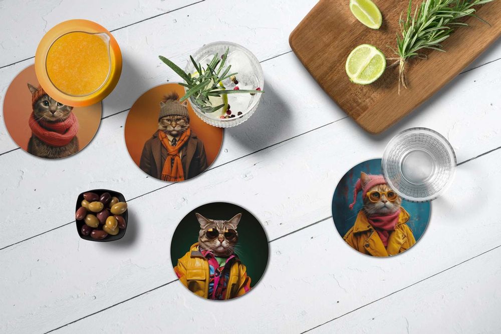 Decorative objects - Funny Cats Coaster Gift Set - MA CHÉRIE MON AMOUR