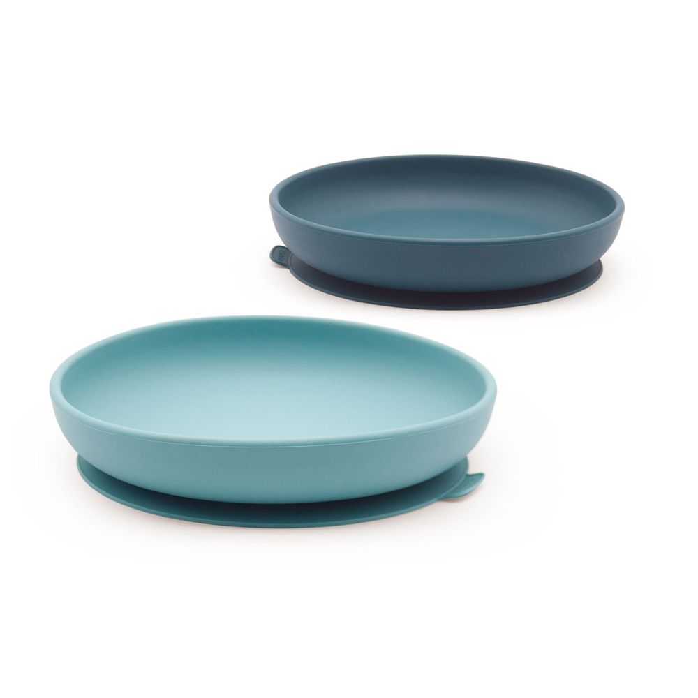 Repas pour enfant - Set 2 Assiettes ventouses en silicone - Blue Abyss / Lagoon - EKOBO