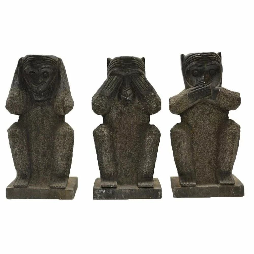 Objets de décoration - Sculpture en pierre - Ne vois aucun mal, n'entends aucun mal, ne dis - PAGODA INTERNATIONAL