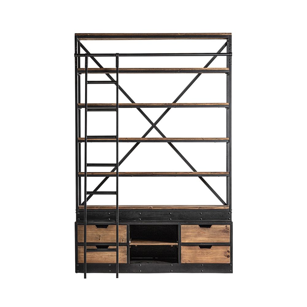 Etagères - Bibliothèque en bois de pin recyclé noir en 160x45x245 cm - VICAL