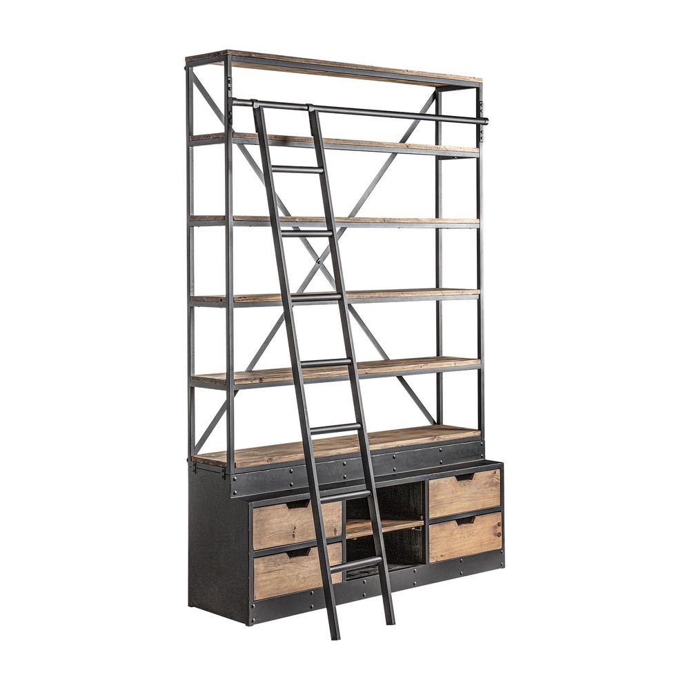 Etagères - Bibliothèque en bois de pin recyclé noir en 160x45x245 cm - VICAL