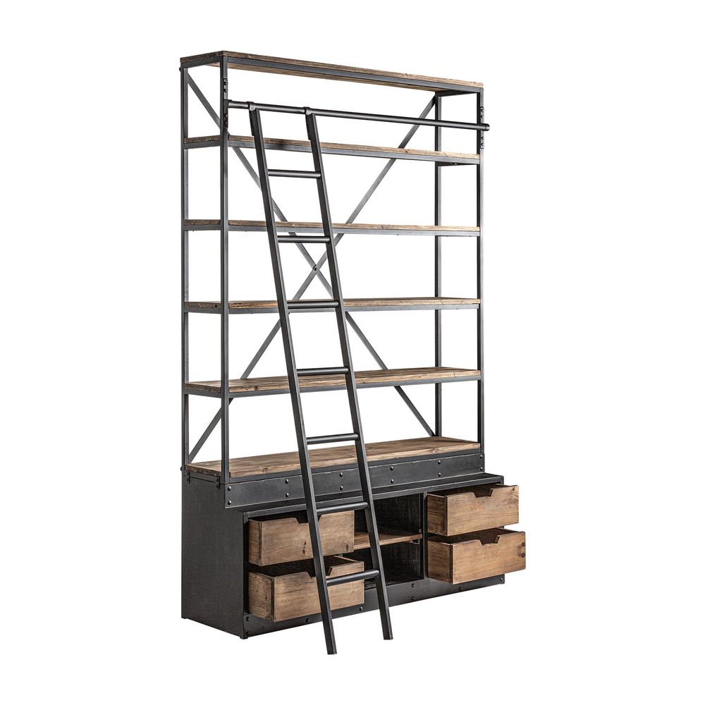 Etagères - Bibliothèque en bois de pin recyclé noir en 160x45x245 cm - VICAL