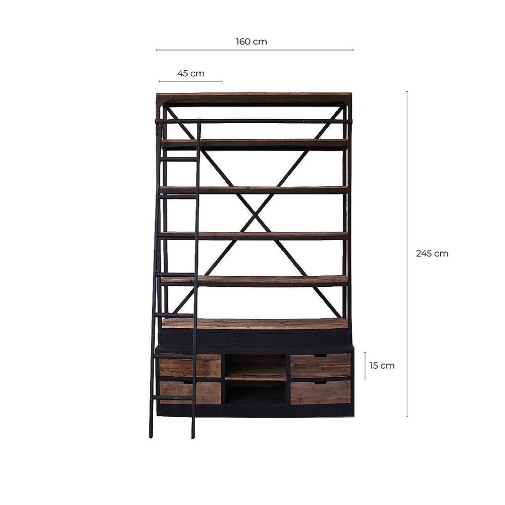 Etagères - Bibliothèque en bois de pin recyclé noir en 160x45x245 cm - VICAL