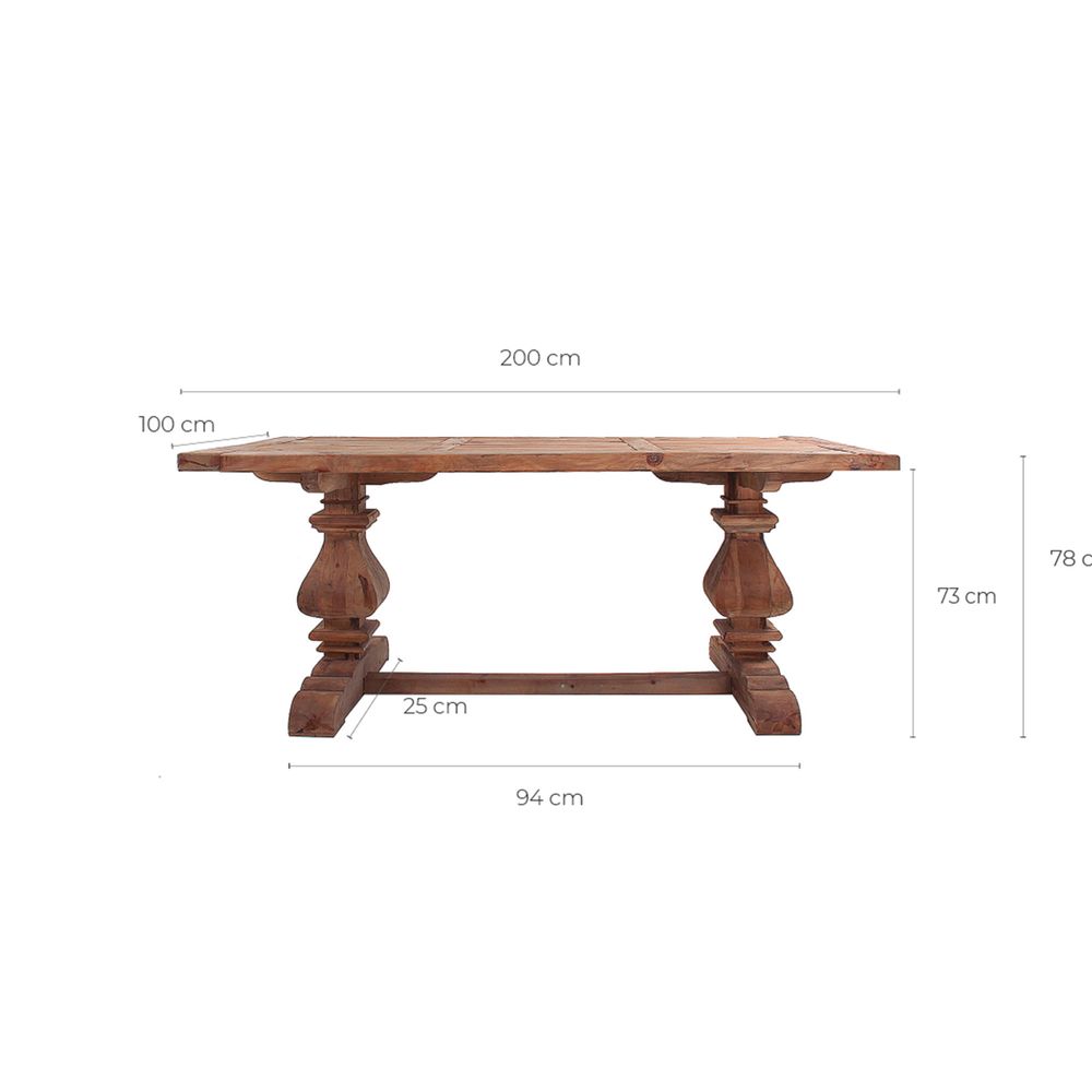 Tables Salle à Manger - Table salon en bois de pin recyclé marron vieilli en 200x100x78 cm - VICAL