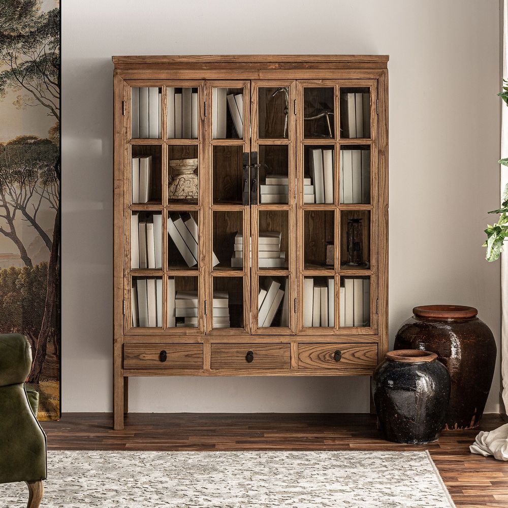 Wardrobe - Showcase in brown elm wood 130x45x175 cm - VICAL