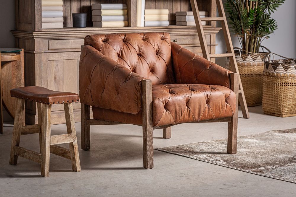 Armchairs - Brown birch wood armchair 82x79x76 cm - VICAL
