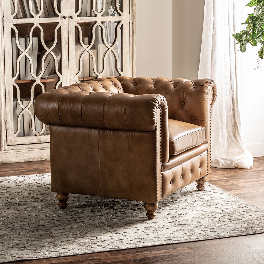 Fauteuils - Fauteuil en peau marron 107x83x75 cm - VICAL