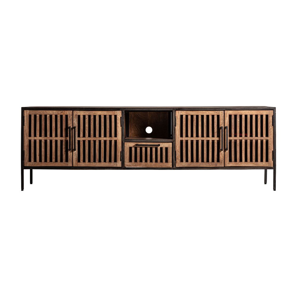 Meubles TV - Meuble tv en bois de mangue noir 200x45x66 cm - VICAL