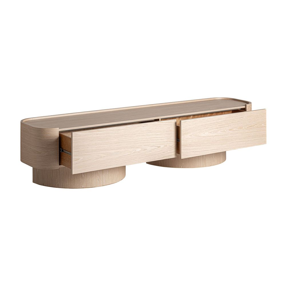 TV stands - Cream oak wood TV cabinet 220x45x50 cm - VICAL