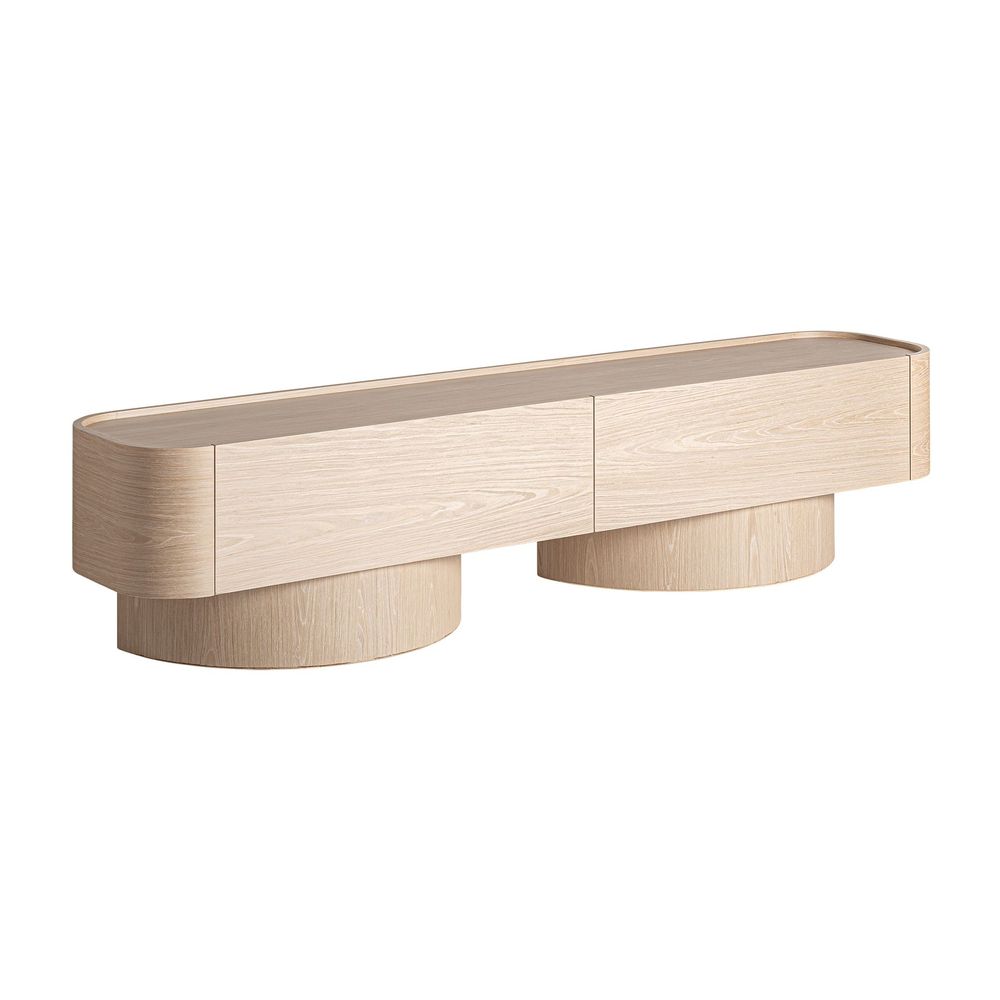 TV stands - Cream oak wood TV cabinet 220x45x50 cm - VICAL