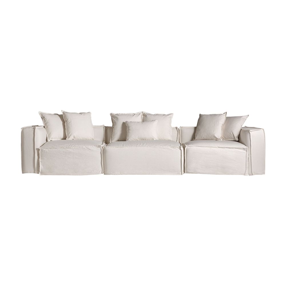 Sofas - Central sofa module in white linen 112x110x85 cm - VICAL