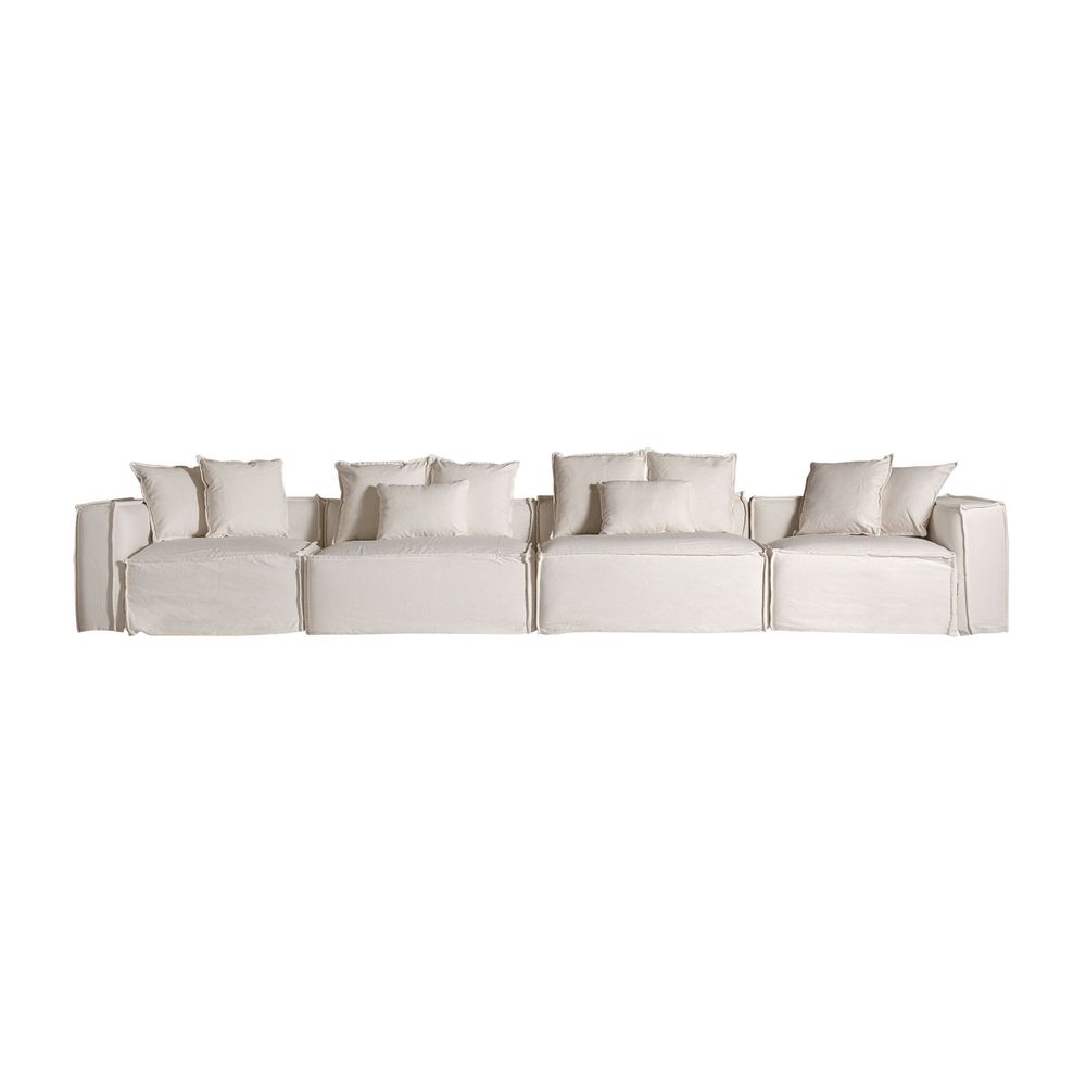 Sofas - Central sofa module in white linen 112x110x85 cm - VICAL