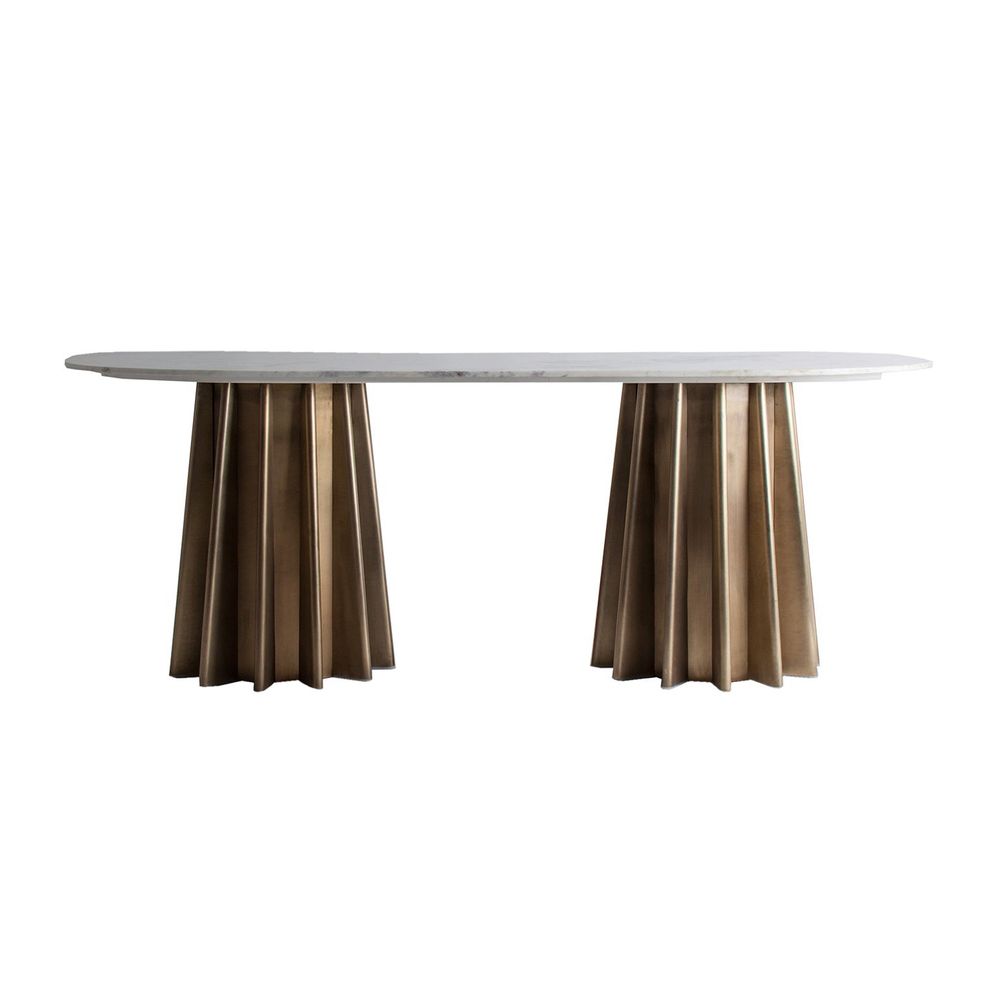 Tables Salle à Manger - Table salon en marbre blanc en 200x100x76 cm - VICAL