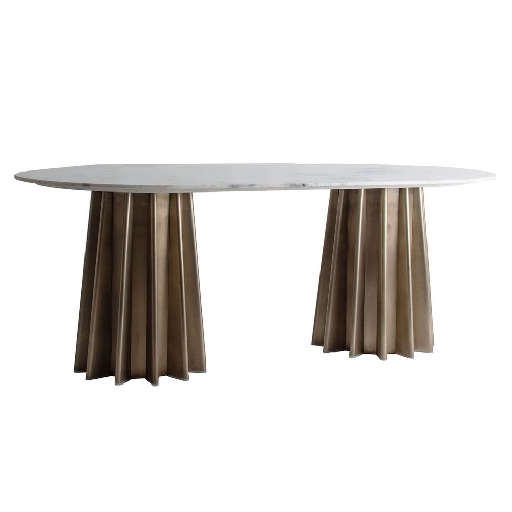 Tables Salle à Manger - Table salon en marbre blanc en 200x100x76 cm - VICAL