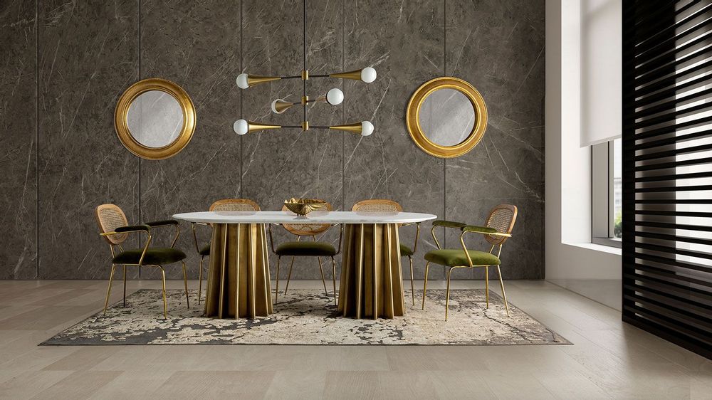 Tables Salle à Manger - Table salon en marbre blanc en 200x100x76 cm - VICAL