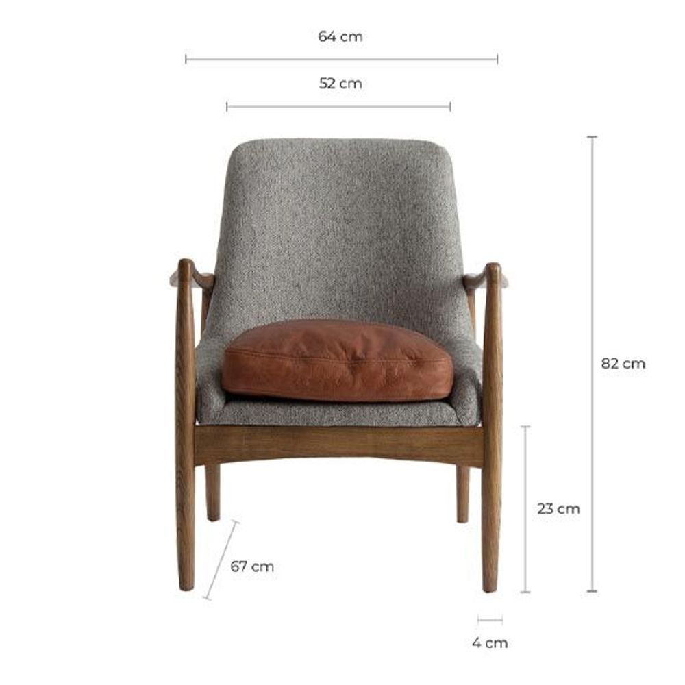 Armchairs - Armchair in gray fir wood in 62x72x83 cm - VICAL