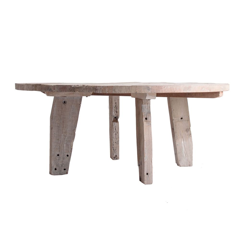 Tables Salle à Manger - Table salon en bois de mangue blanc cassé vieilli en 180x180x75 cm - VICAL