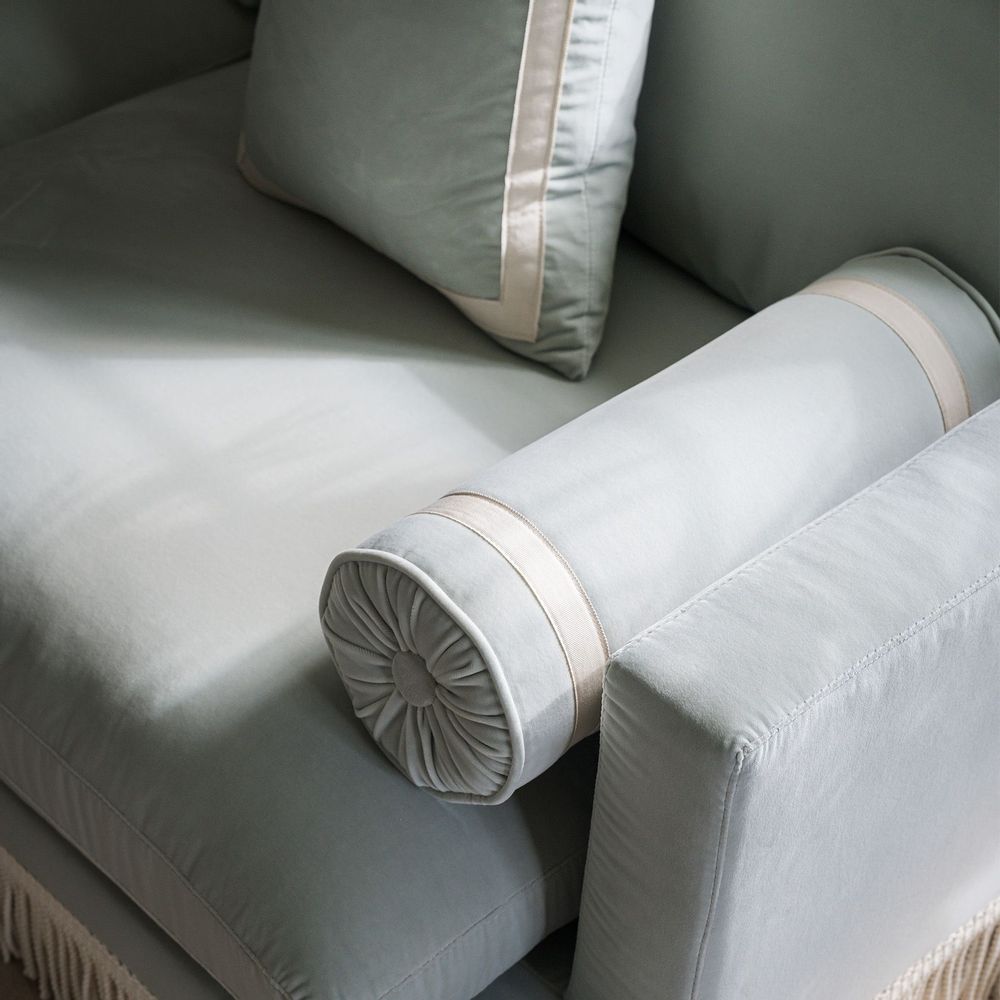 Sofas - Orlando Sofa - Seafoam Velvet Fabric & Fringe - RIJD INTERIOR