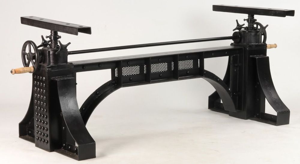 Dining Tables - Crank table base in black metal, adjustable height, 162 cm - JP2B DECORATION