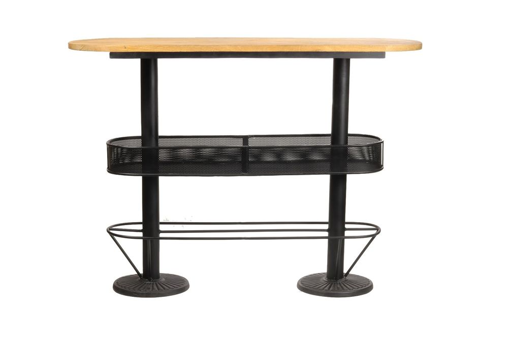 Dining Tables - Industrial standing table in mango wood and iron, 100 cm height - JP2B DECORATION