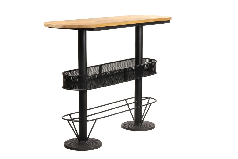 Dining Tables - Industrial standing table in mango wood and iron, 100 cm height - JP2B DECORATION