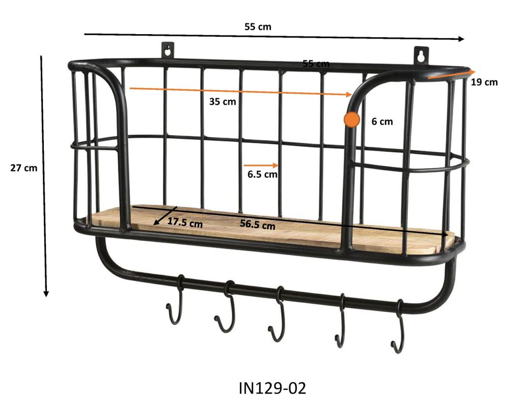Etagères - Étagère murale bois et fer, 1 étagère, style industriel, 55 cm - JP2B DECORATION
