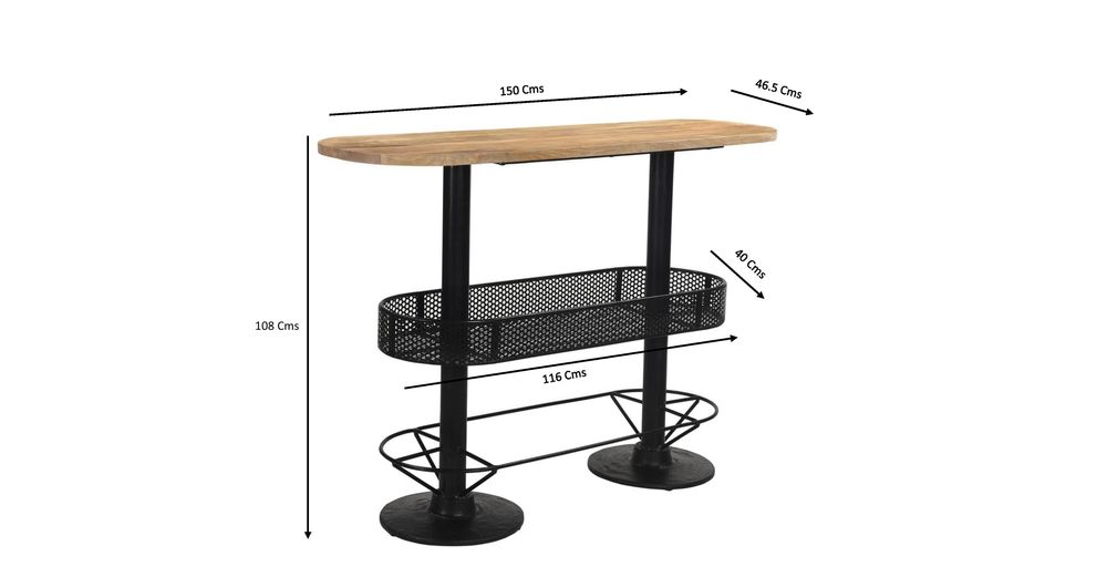 Dining Tables - Industrial standing table in mango wood and iron, 100 cm height - JP2B DECORATION