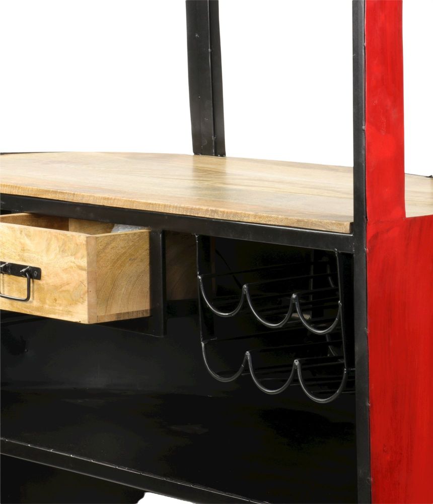 Sideboards - Tramway counter wood and iron, glass and bottle storage, industrial style - JP2B DECORATION