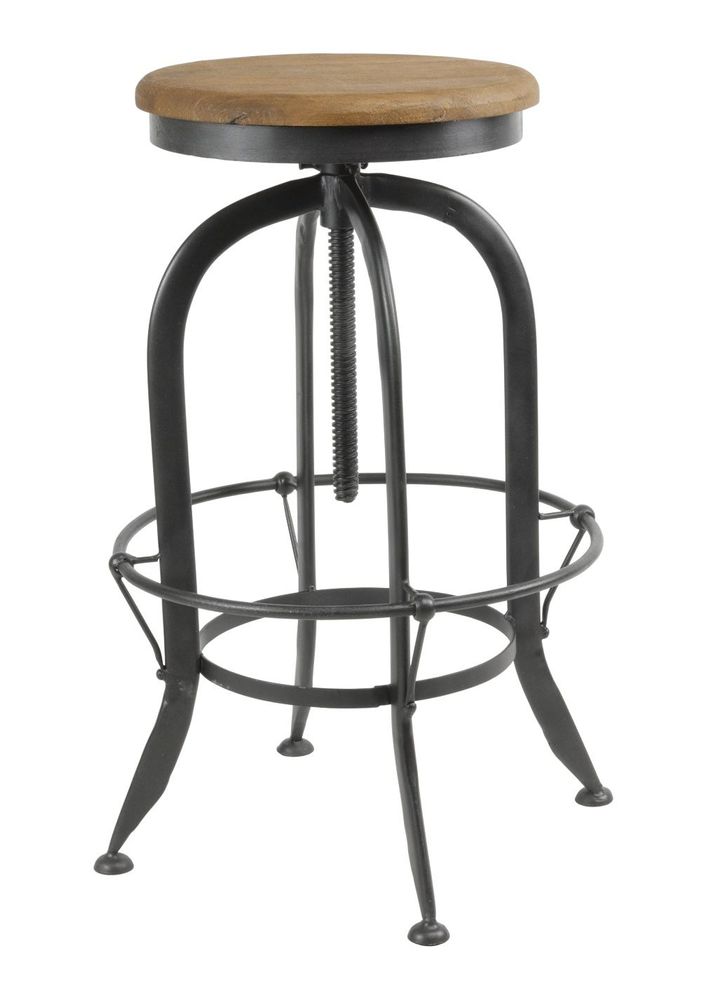 Stools for hospitalities & contracts - Industrial bar stool in mango wood and metal, adjustable seat - JP2B DECORATION