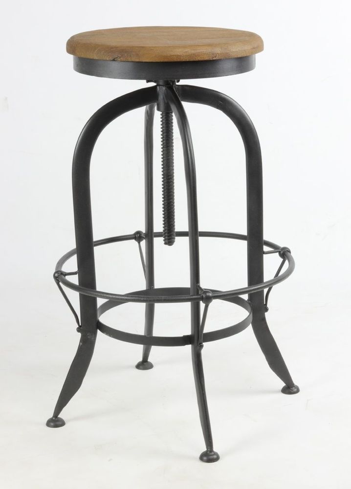 Stools for hospitalities & contracts - Industrial bar stool in mango wood and metal, adjustable seat - JP2B DECORATION