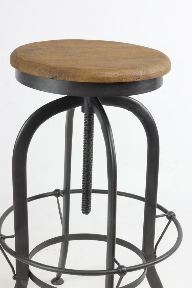 Stools for hospitalities & contracts - Industrial bar stool in mango wood and metal, adjustable seat - JP2B DECORATION