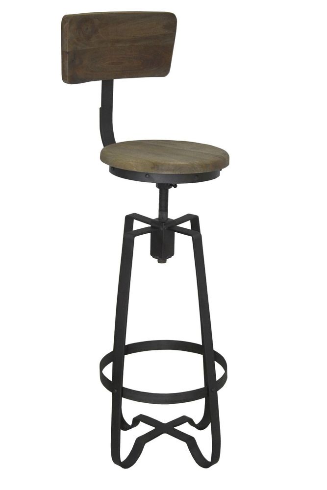 Stools for hospitalities & contracts - Industrial bar stool in mango wood and metal, adjustable seat - JP2B DECORATION