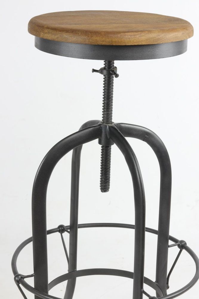 Stools for hospitalities & contracts - Industrial bar stool in mango wood and metal, adjustable seat - JP2B DECORATION