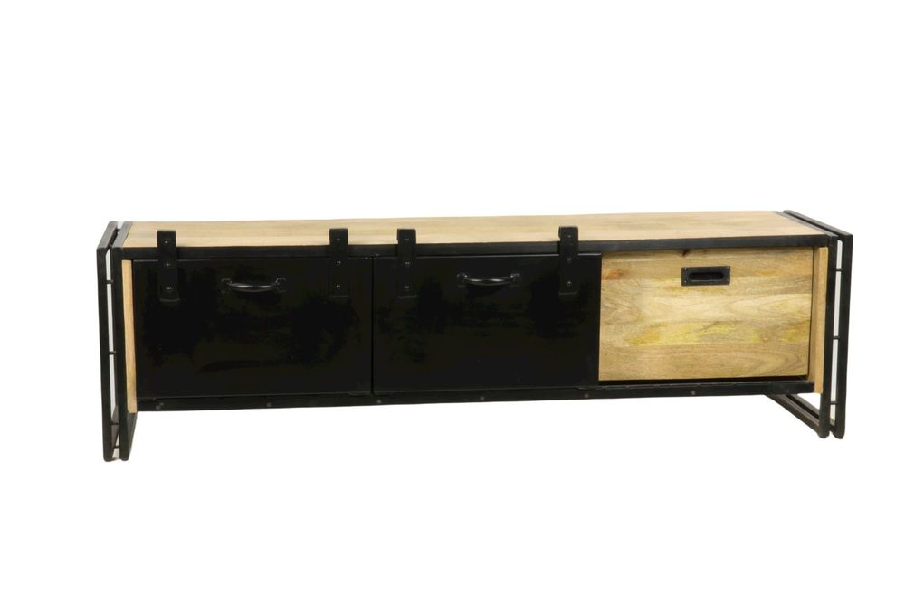 Etagères - Meuble TV industriel bois et fer, porte coulissante, 154 cm - JP2B DECORATION