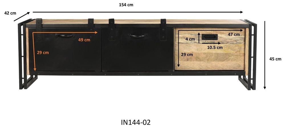 Etagères - Meuble TV industriel bois et fer, porte coulissante, 154 cm - JP2B DECORATION