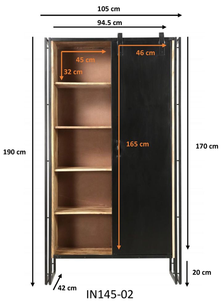 Etagères - Armoire industrielle bois et fer, porte coulissante, 4 étagères, 190 cm - JP2B DECORATION
