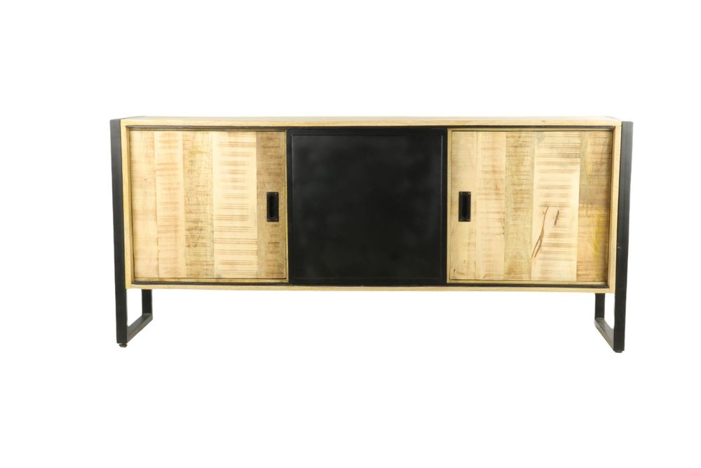 Sideboards - Industrial buffet wood and iron, sliding door, 180 cm - JP2B DECORATION