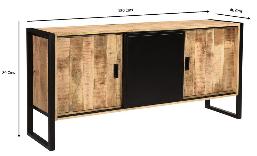Sideboards - Industrial buffet wood and iron, sliding door, 180 cm - JP2B DECORATION