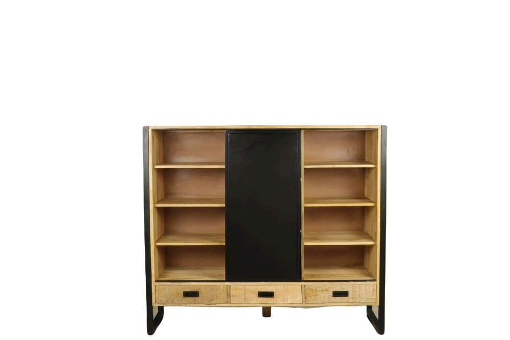 Etagères - Étagère industrielle bois et fer, porte coulissante, 8 étagères, 160 cm - JP2B DECORATION