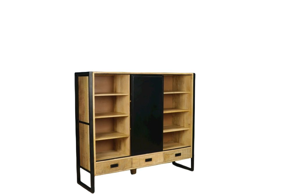 Etagères - Étagère industrielle bois et fer, porte coulissante, 8 étagères, 160 cm - JP2B DECORATION