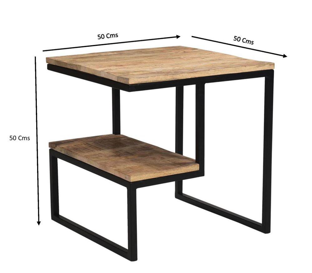 Tables basses - Bout de canapé industriel en bois de manguier et fer, 50x50 cm - JP2B DECORATION
