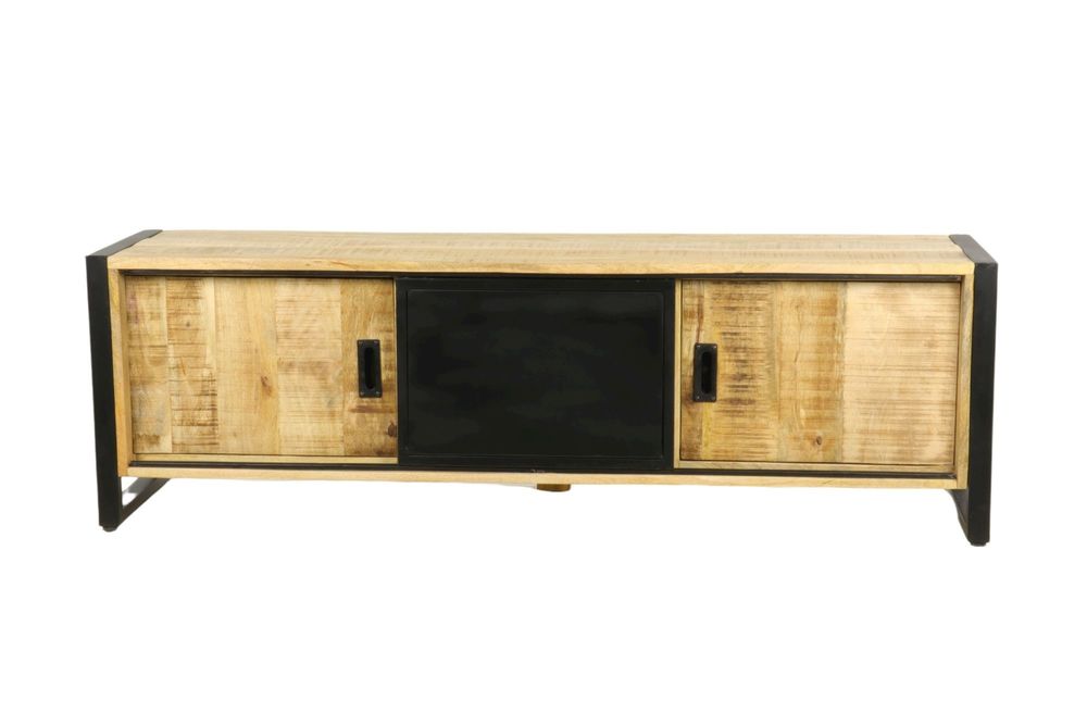 Shelves - Industrial TV stand in wood and iron, 160 cm, sliding door - JP2B DECORATION