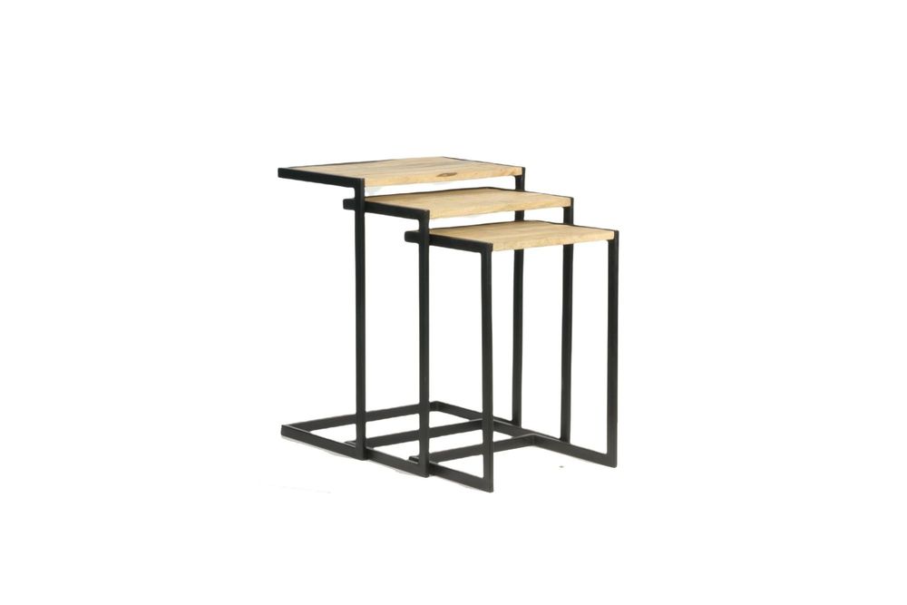 Bibliothèques - Set de 3 tables gigognes en bois de manguier et fer, style industriel - JP2B DECORATION