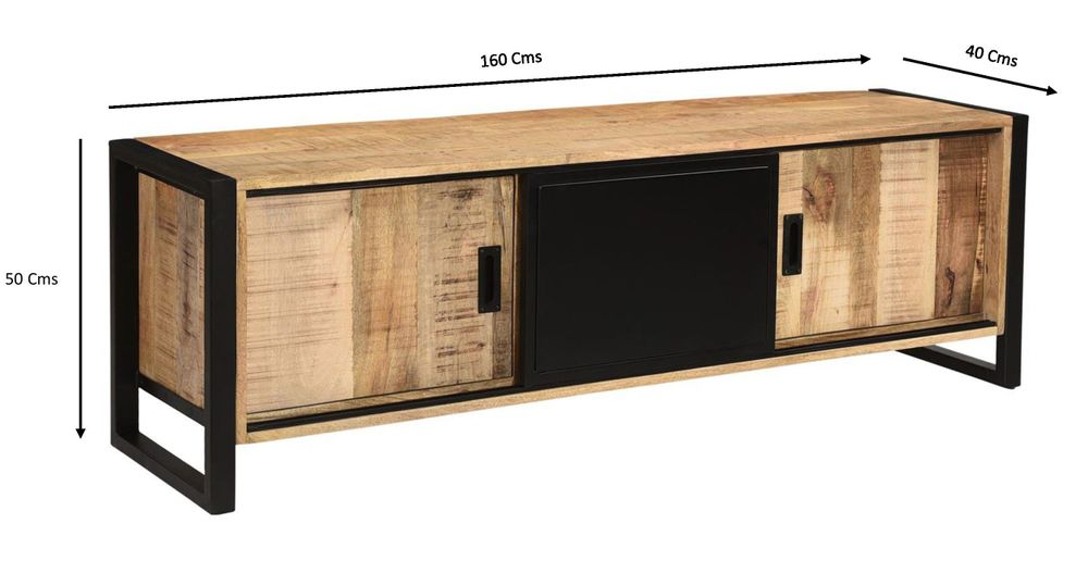 Shelves - Industrial TV stand in wood and iron, 160 cm, sliding door - JP2B DECORATION