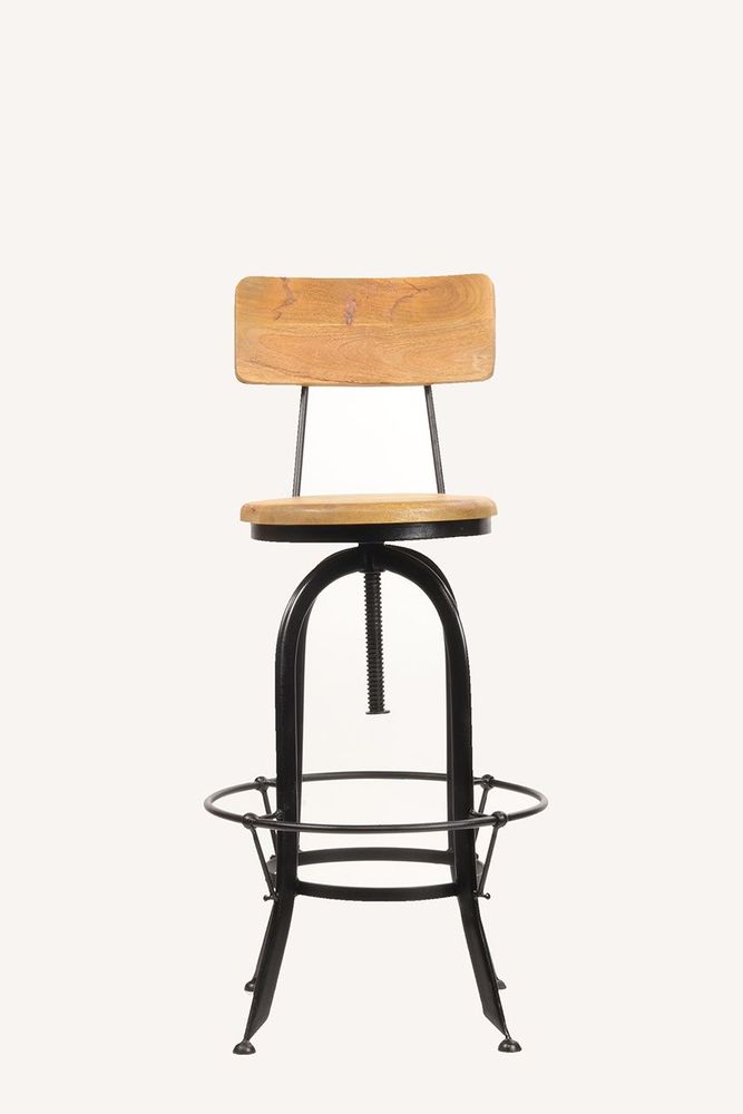 Stools for hospitalities & contracts - Industrial bar stool in mango wood and metal, adjustable seat - JP2B DECORATION