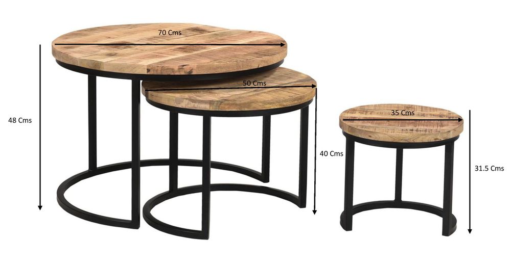 Tables basses - Set de 3 tables basses gigognes en bois de manguier et fer, style industriel - JP2B DECORATION