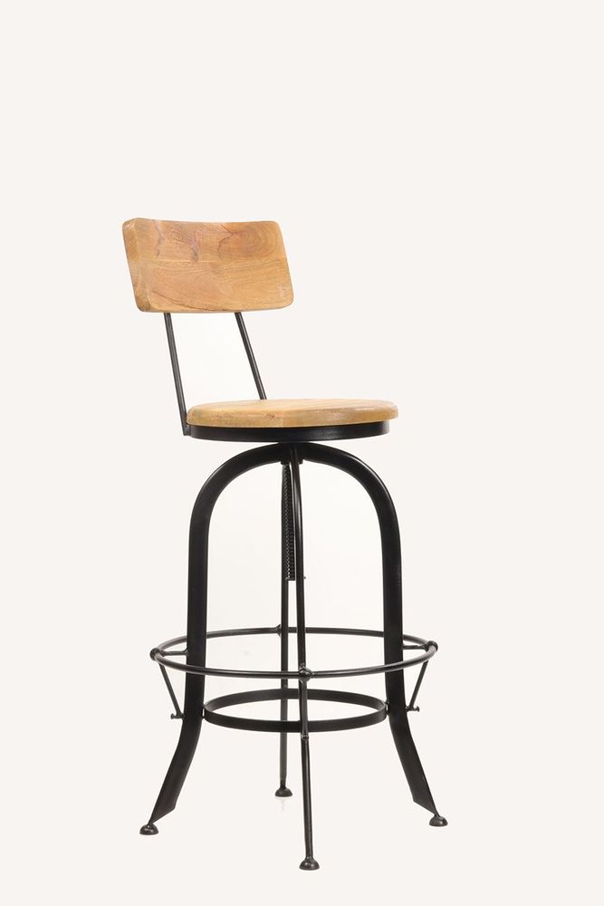 Stools for hospitalities & contracts - Industrial bar stool in mango wood and metal, adjustable seat - JP2B DECORATION