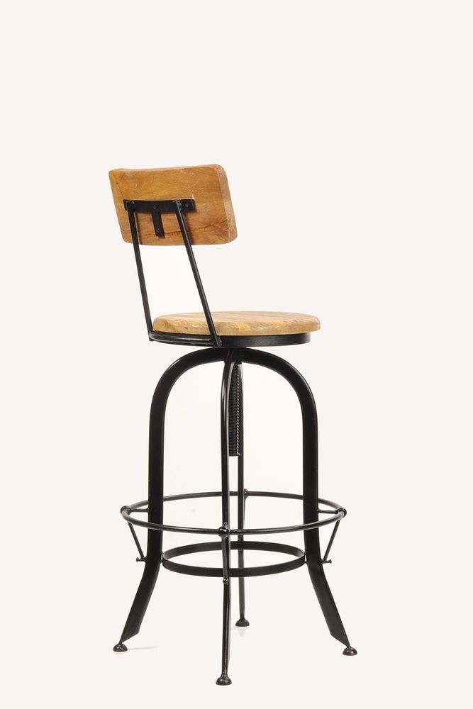 Stools for hospitalities & contracts - Industrial bar stool in mango wood and metal, adjustable seat - JP2B DECORATION